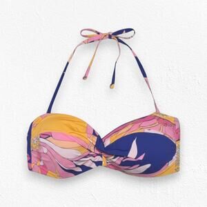 Trina Turk Tropical Floral Bandeau Adjustable Straps Bikini Swim Top Size 12
